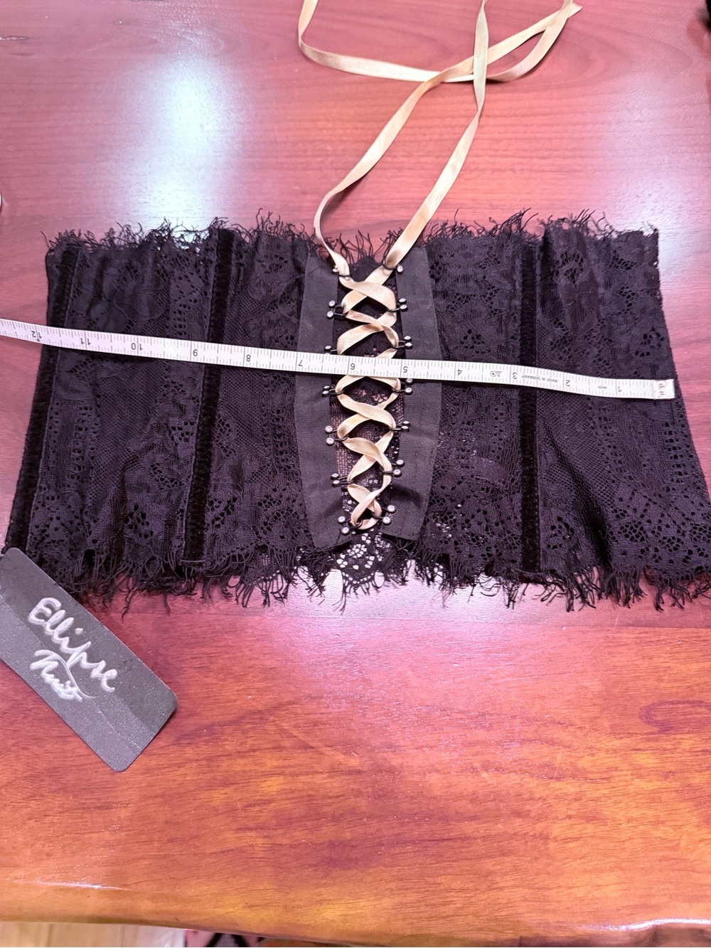 Black Lace with Champagne Ribbon Lacing